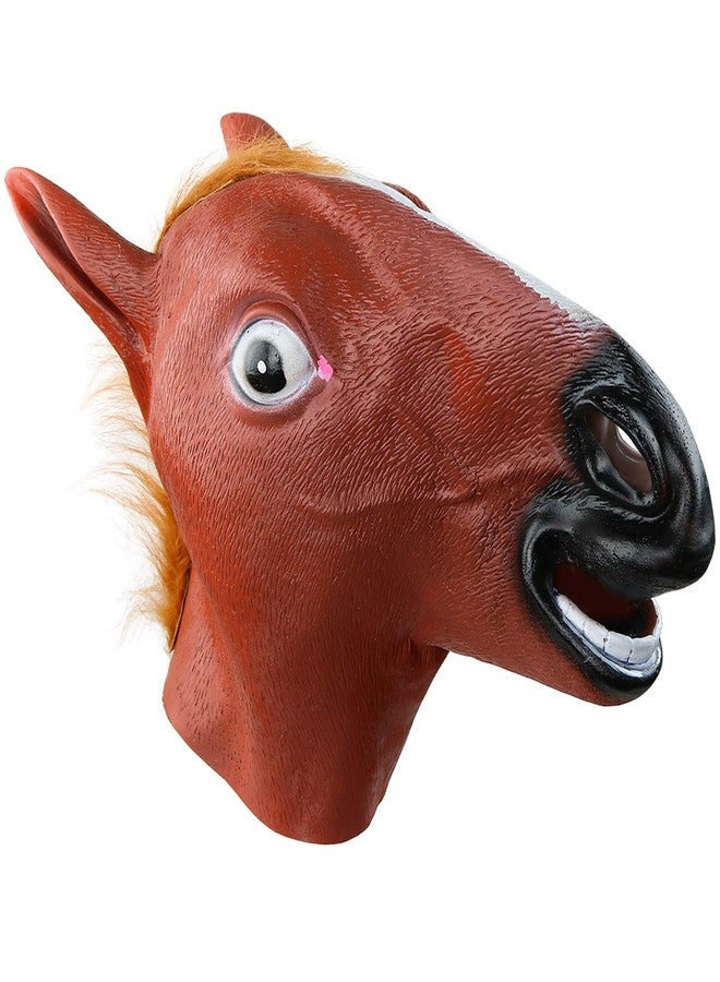 سكيلتين قناع تنكري على شكل رأس حصان هيكلي - قناع رأس حصان بني واقعي للبالغين والأطفال - Image 4